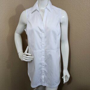 FOXCROFT NYC Heritage Non-Iron White Cotton Sleeveless Button Up Tunic Top~10